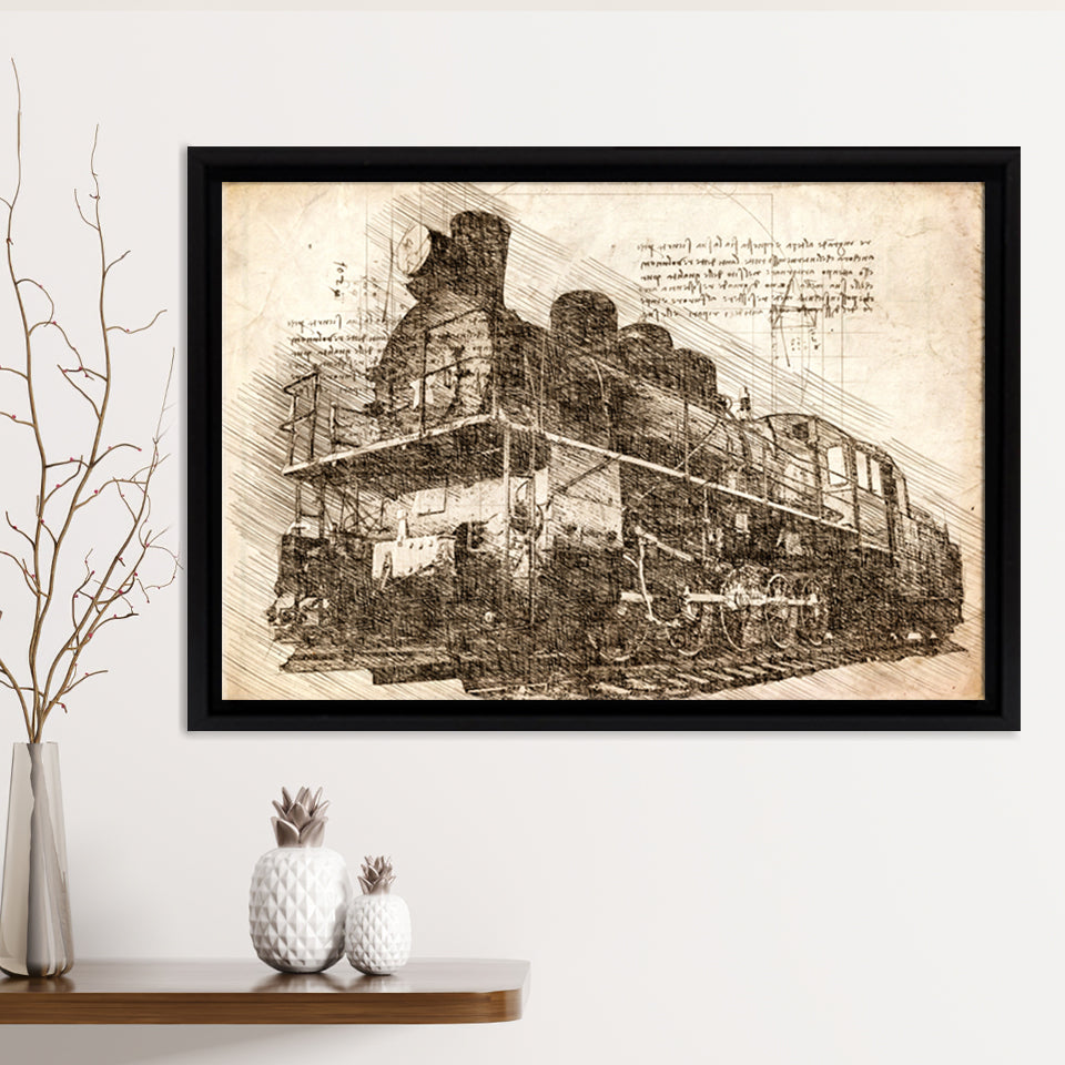 The Old Steam Locomotive On Sunset Background Vintage Style Train Framed Canvas Prints Wall Art - Painting Canvas, Framed Prints, Home Decor