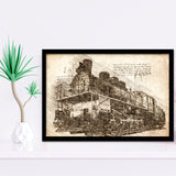 The Old Steam Locomotive On Sunset Background Vintage Style Train Framed Art Prints Wall Decor - Painting Art, Framed Picture, Home Decor