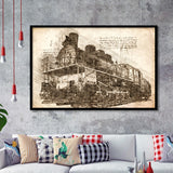 The Old Steam Locomotive On Sunset Background Vintage Style Train Framed Art Prints Wall Decor - Painting Art, Framed Picture, Home Decor