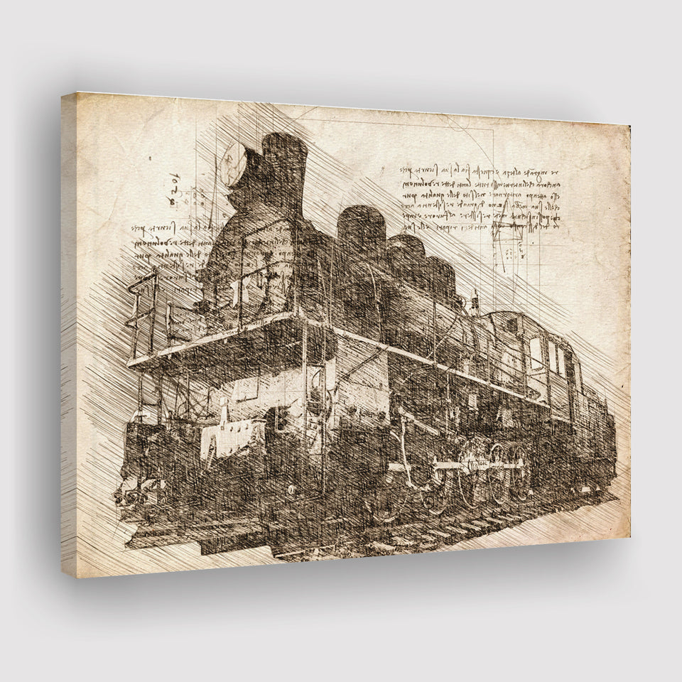 The Old Steam Locomotive On Sunset Background Vintage Style Train Canvas Prints Wall Art - Painting Canvas, Painting Prints, Home Decor