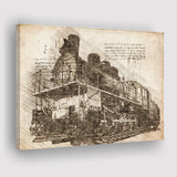 The Old Steam Locomotive On Sunset Background Vintage Style Train Canvas Prints Wall Art - Painting Canvas, Painting Prints, Home Decor