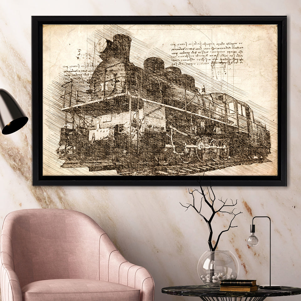 The Old Steam Locomotive On Sunset Background Vintage Style Train Framed Canvas Prints Wall Art - Painting Canvas, Framed Prints, Home Decor