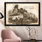 The Old Steam Locomotive On Sunset Background Vintage Style Train Framed Canvas Prints Wall Art - Painting Canvas, Framed Prints, Home Decor