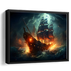 The Pirate Ship Fled When Attacked Framed Canvas Prints Wall Art Home Decor, Painting Canvas, Floating Frame
