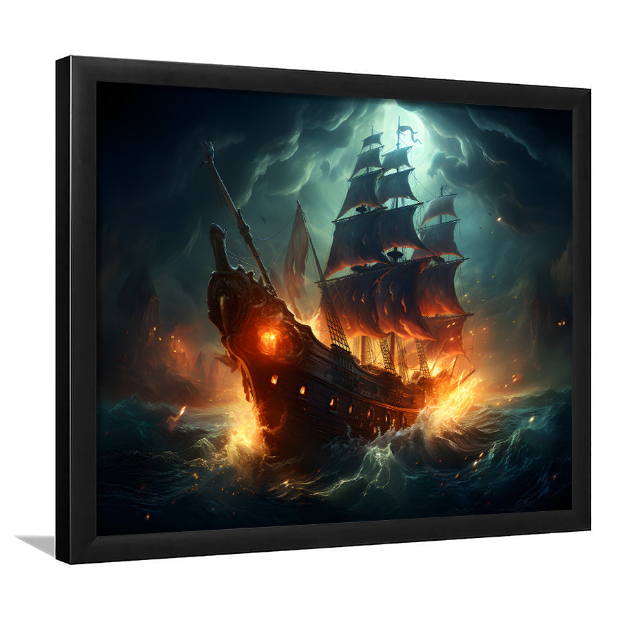The Pirate Ship Fled When Attacked Framed Art Prints Wall Decor, Painting Art, Framed Picture
