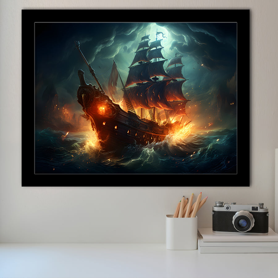 The Pirate Ship Fled When Attacked Framed Art Prints Wall Decor, Painting Art, Framed Picture