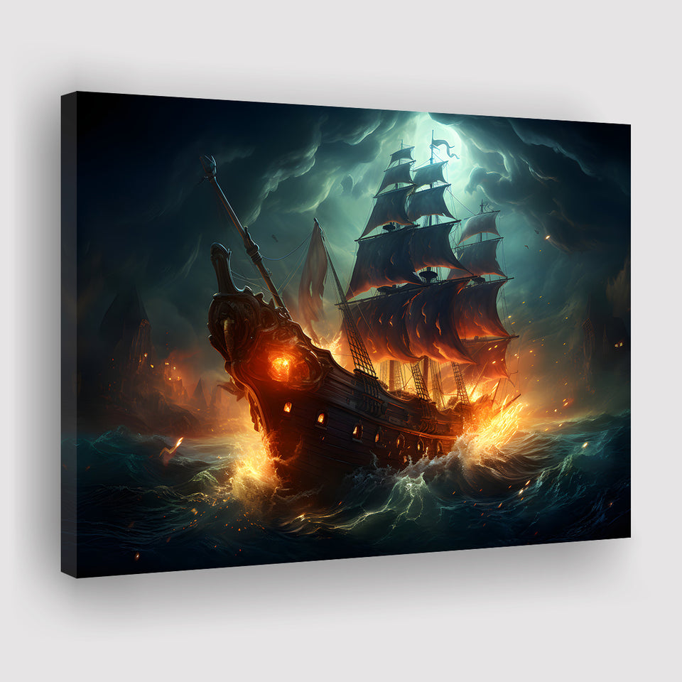 The Pirate Ship Fled When Attacked Canvas Prints Wall Art Home Decor, Painting Canvas, Living Room Wall Decor
