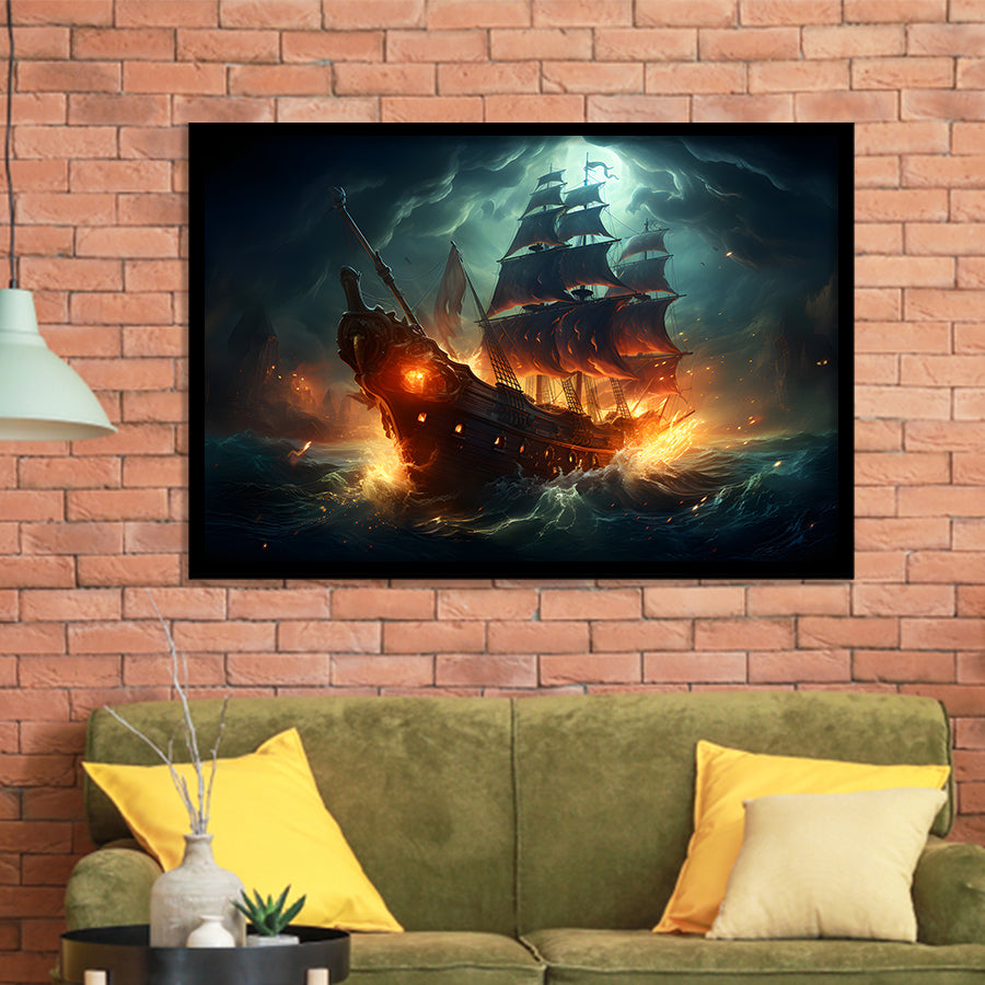 The Pirate Ship Fled When Attacked Framed Art Prints Wall Decor, Painting Art, Framed Picture