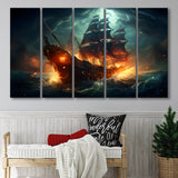 The Pirate Ship Fled When Attacked 5 Panels B Canvas Prints Wall Art Home Decor, Extra Large Canvas