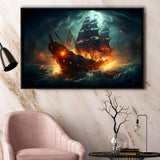 The Pirate Ship Fled When Attacked Framed Canvas Prints Wall Art Home Decor, Painting Canvas, Floating Frame