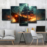 The Pirate Ship Fled When Attacked 5 Panels Canvas Prints Wall Art Home Decor, Large Mixed Canvas
