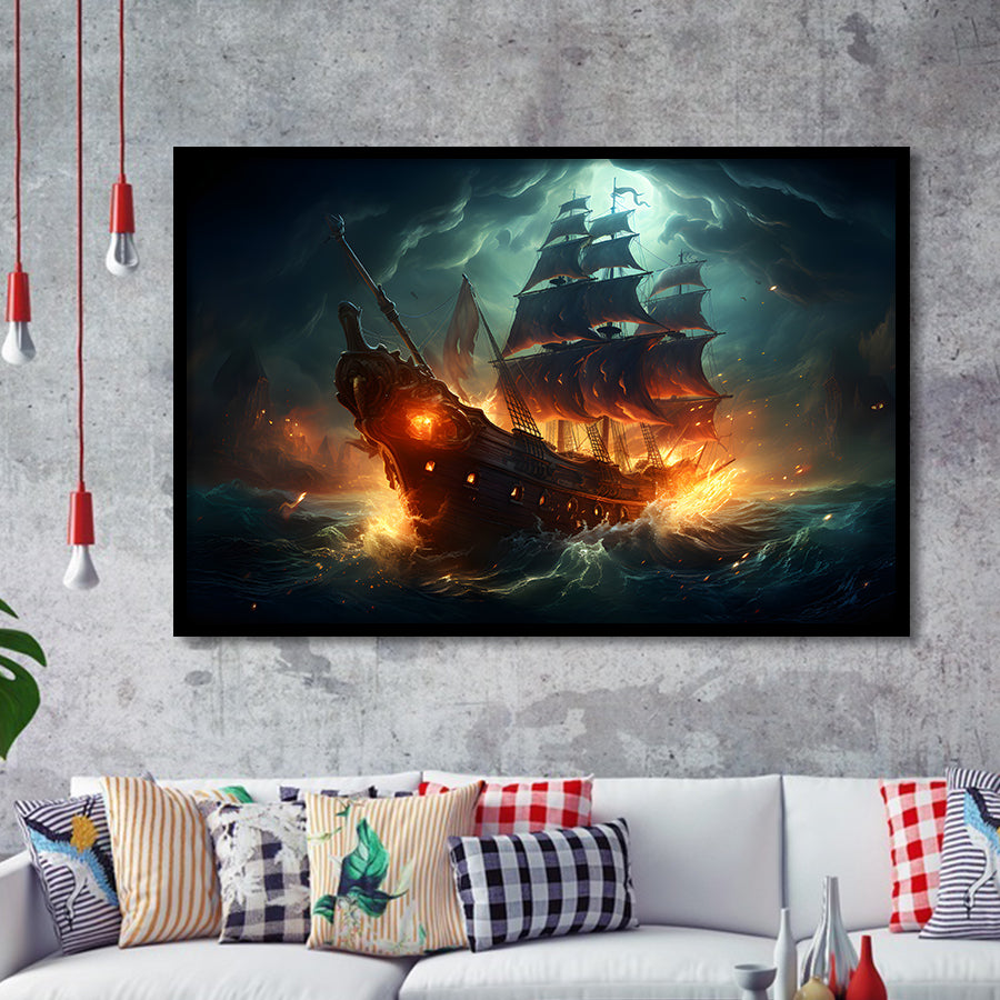 The Pirate Ship Fled When Attacked Framed Art Prints Wall Decor, Painting Art, Framed Picture