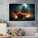 The Pirate Ship Fled When Attacked Framed Canvas Prints Wall Art Home Decor, Painting Canvas, Floating Frame