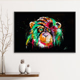 Thinking Monkey Water Colorful Framed Canvas Prints Wall Art Decor - Painting Canvas, Floating Frame, Framed Picture