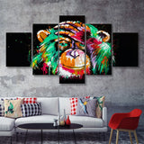 Thinking Monkey Water Colorful Canvas 5 Pieces Prints Wall Art Decor - Painting Canvas, Multi Panels, Canvas Print