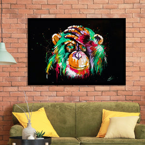Thinking Monkey Water Colorful Framed Art Print Wall Decor - Painting Art, Wall Art Decor, Framed Picture, Black Frame