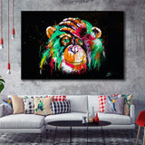 Thinking Monkey Water Colorful Framed Canvas Prints Wall Art Decor - Painting Canvas, Floating Frame, Framed Picture