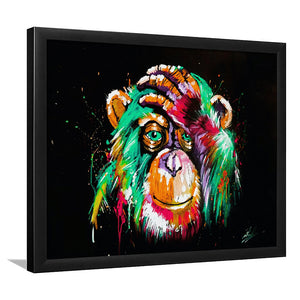 Thinking Monkey Water Colorful Framed Art Print Wall Decor - Painting Art, Wall Art Decor, Framed Picture, Black Frame