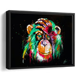 Thinking Monkey Water Colorful Framed Canvas Prints Wall Art Decor - Painting Canvas, Floating Frame, Framed Picture