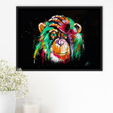 Thinking Monkey Water Colorful Framed Canvas Prints Wall Art Decor - Painting Canvas, Floating Frame, Framed Picture