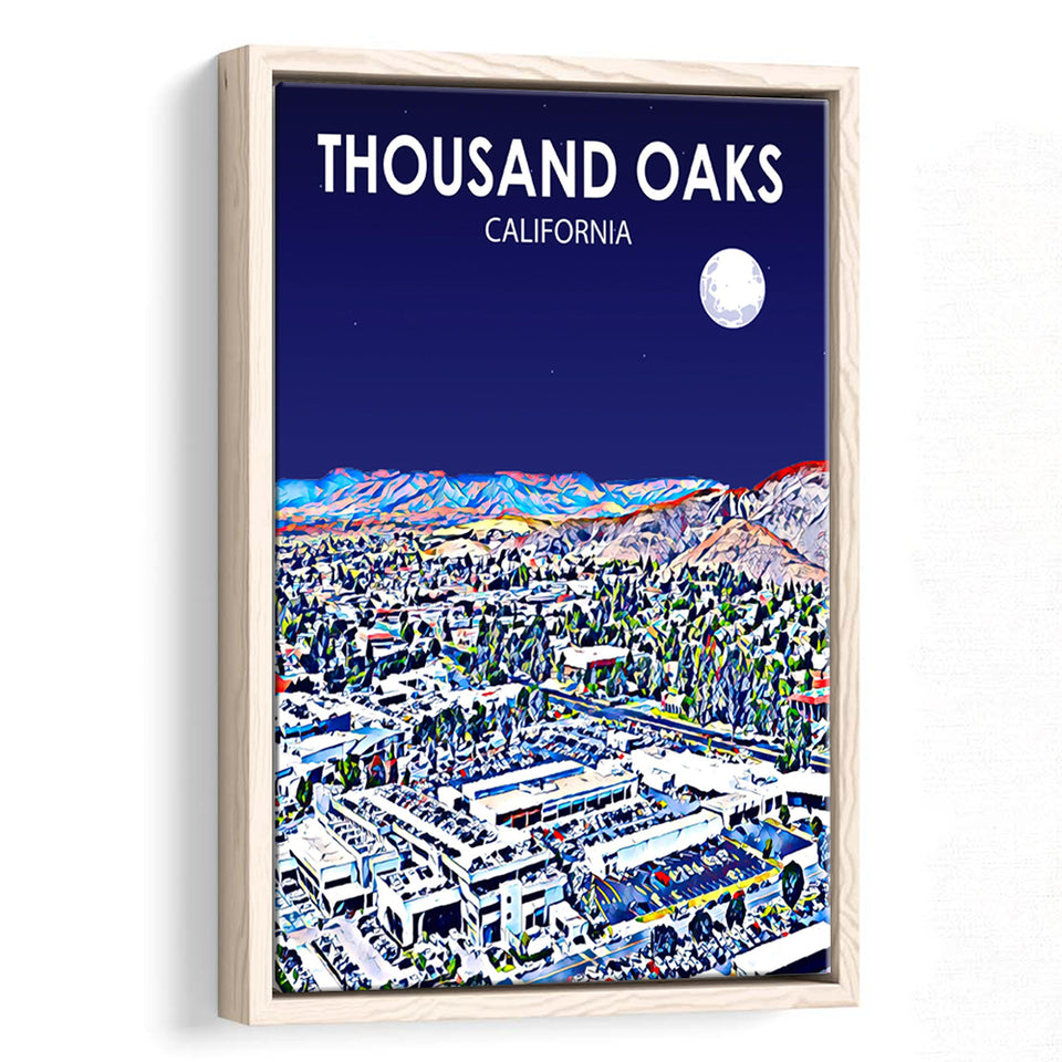 Thousand Oaks CA Art California Night Landscape, Large Canvas, Framed Canvas Print Wall Art Home Decor, Floating Frame