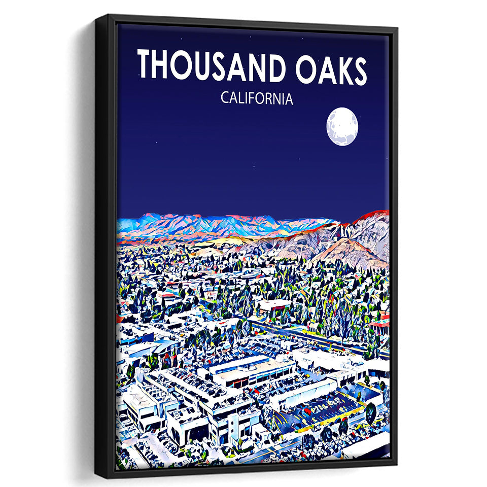 Thousand Oaks CA Art California Night Landscape, Large Canvas, Framed Canvas Print Wall Art Home Decor, Floating Frame