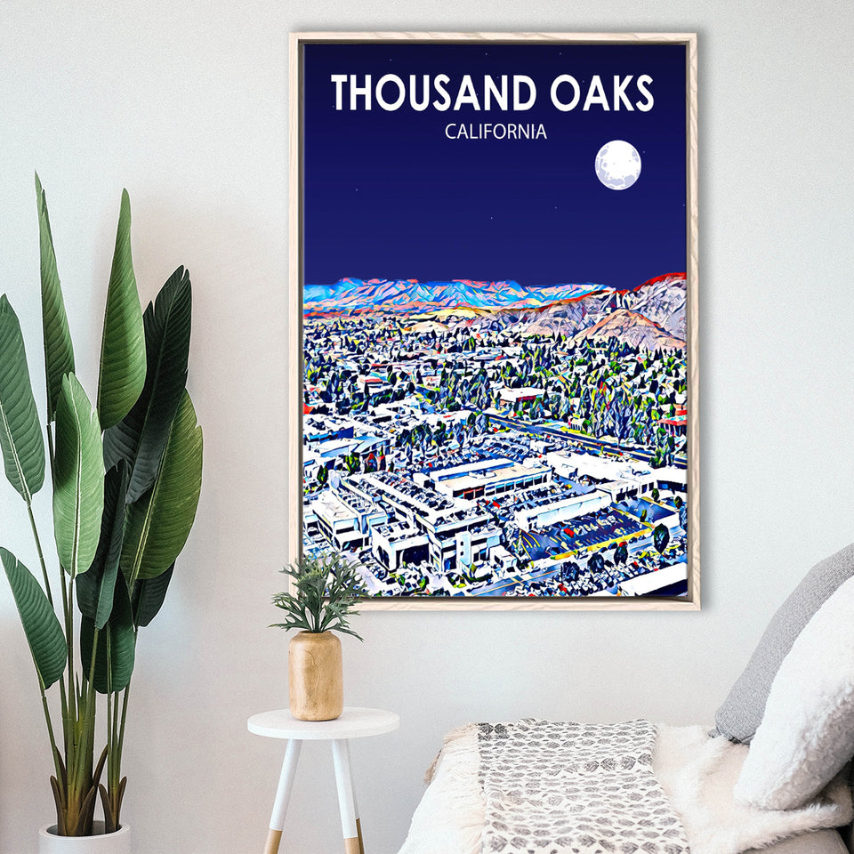 Thousand Oaks CA Art California Night Landscape, Large Canvas, Framed Canvas Print Wall Art Home Decor, Floating Frame