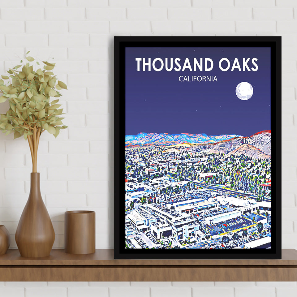 Thousand Oaks CA Art California Night Landscape, Large Canvas, Framed Canvas Print Wall Art Home Decor, Floating Frame
