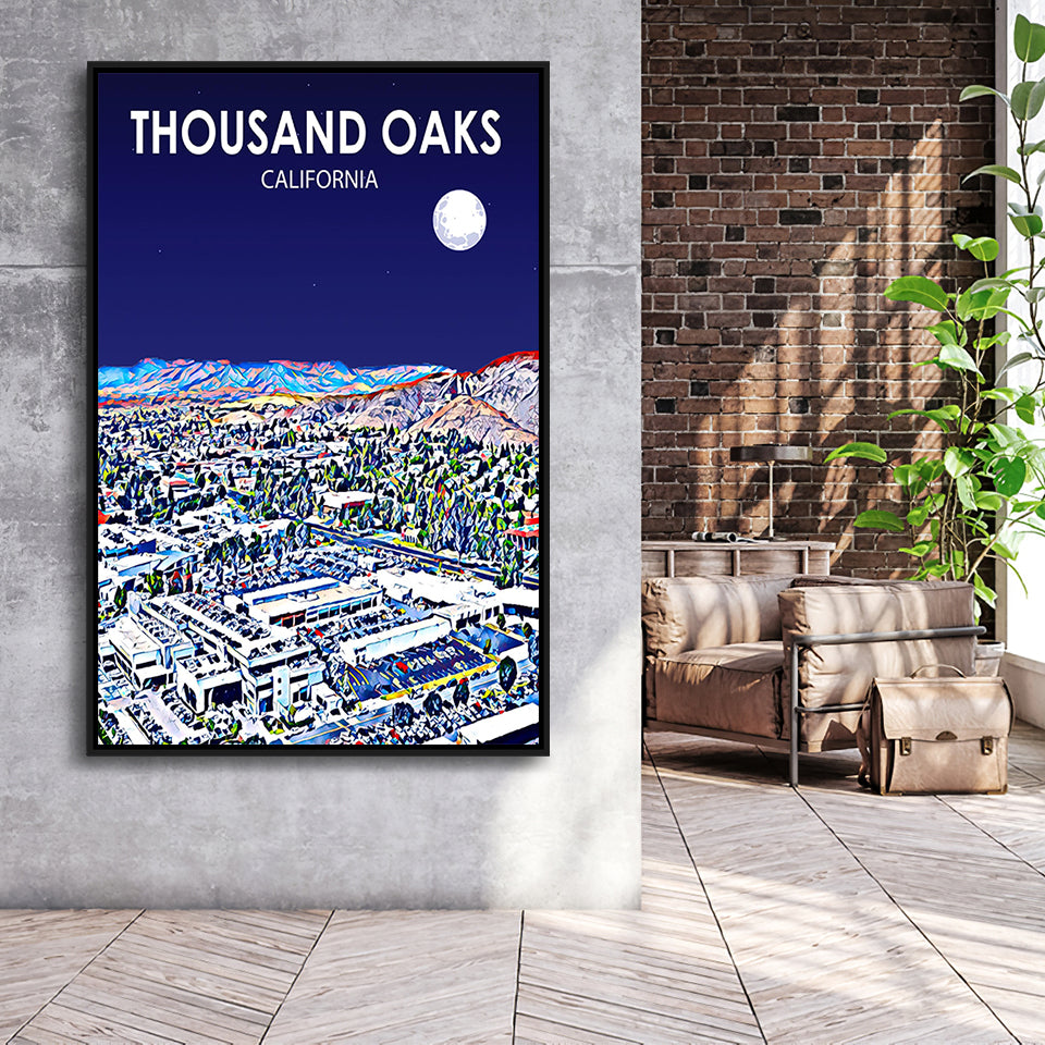 Thousand Oaks CA Art California Night Landscape, Large Canvas, Framed Canvas Print Wall Art Home Decor, Floating Frame