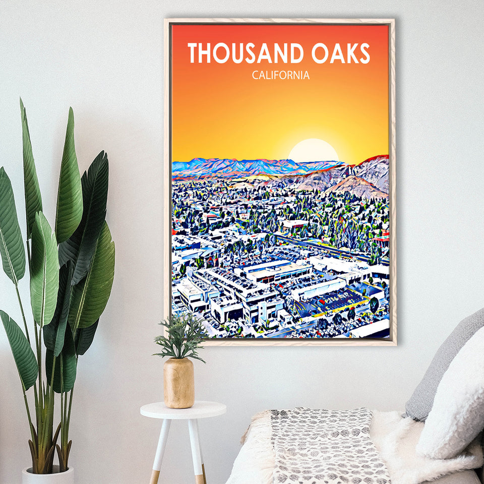 Thousand Oaks CA Art California Sunset Landscape, Large Canvas, Framed Canvas Print Wall Art Home Decor, Floating Frame