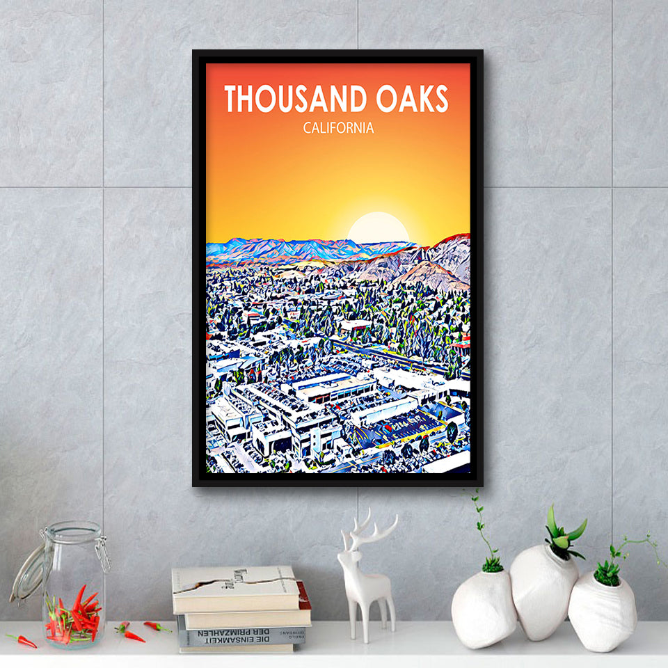 Thousand Oaks CA Art California Sunset Landscape, Large Canvas, Framed Canvas Print Wall Art Home Decor, Floating Frame