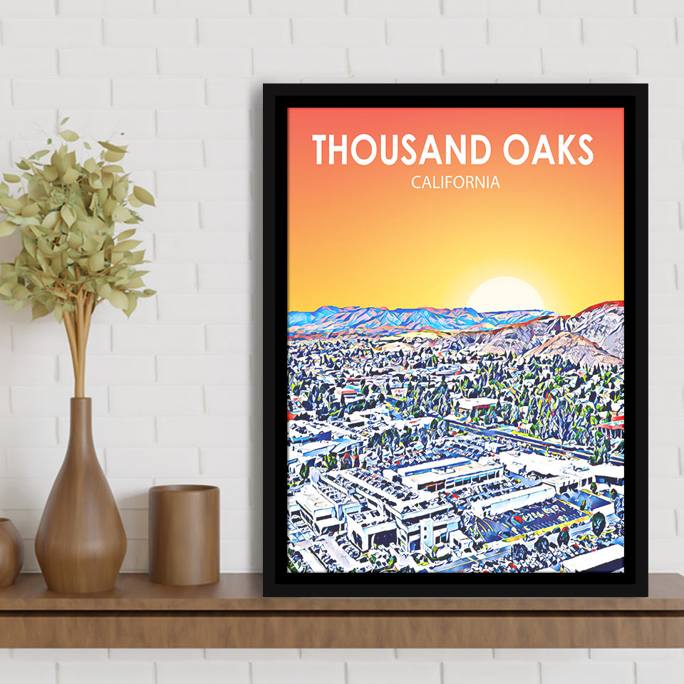 Thousand Oaks CA Art California Sunset Landscape, Large Canvas, Framed Canvas Print Wall Art Home Decor, Floating Frame