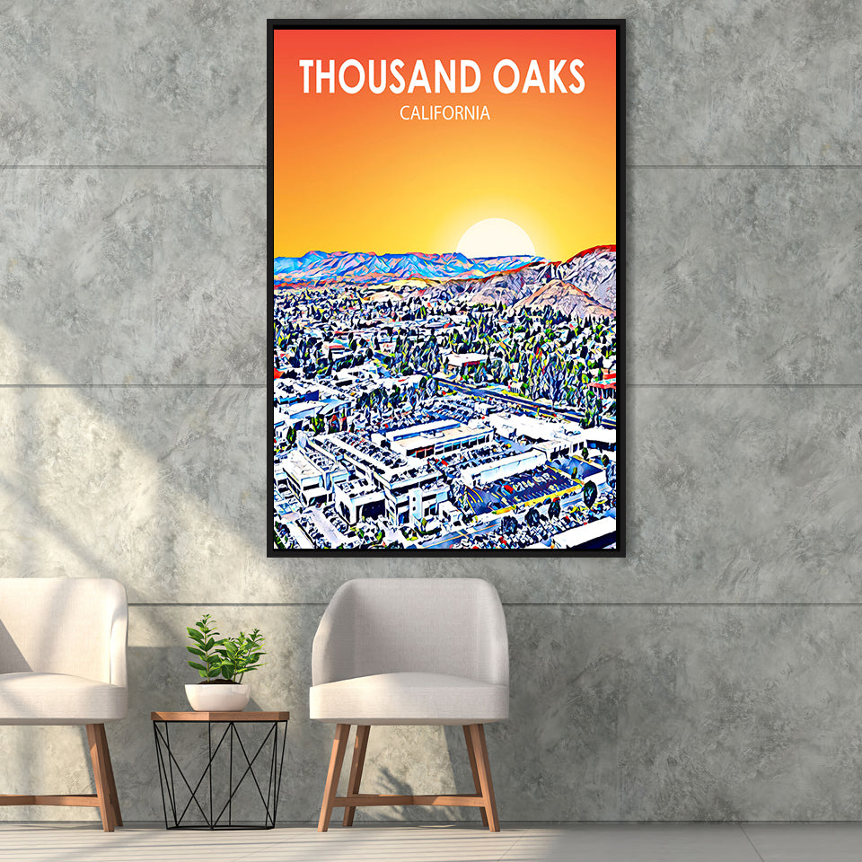 Thousand Oaks CA Art California Sunset Landscape, Large Canvas, Framed Canvas Print Wall Art Home Decor, Floating Frame