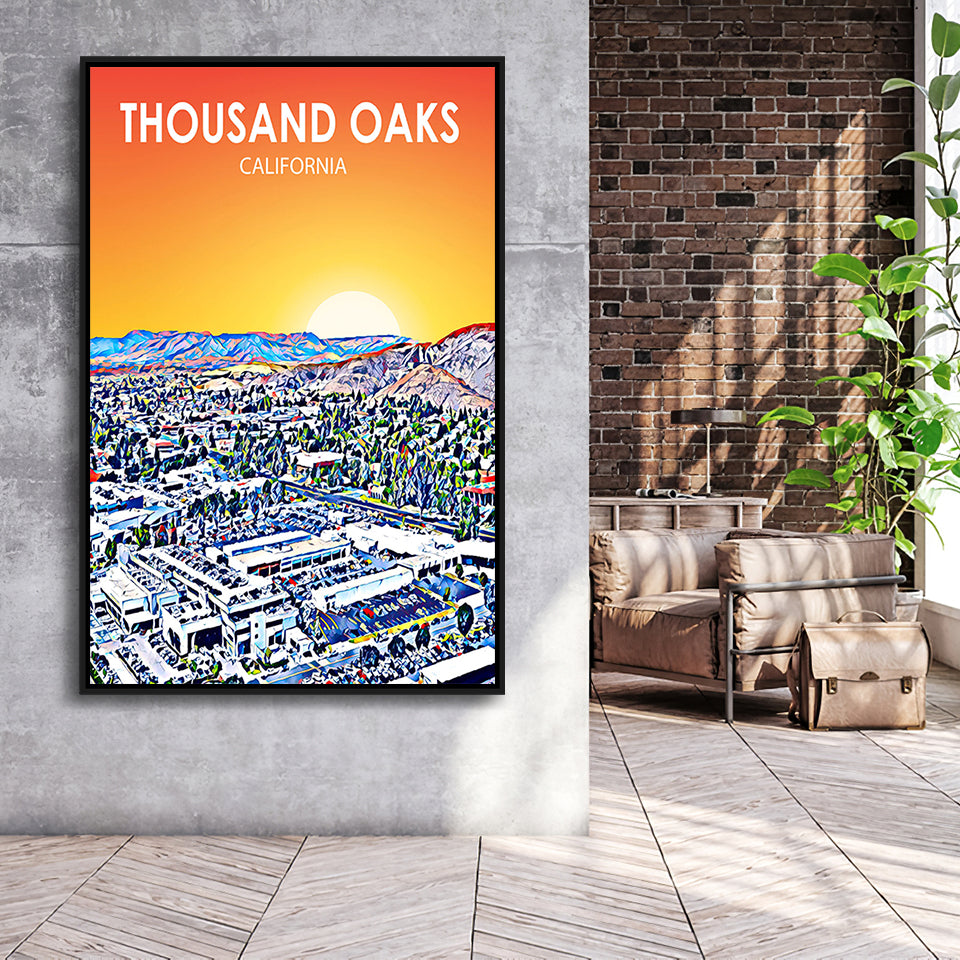 Thousand Oaks CA Art California Sunset Landscape, Large Canvas, Framed Canvas Print Wall Art Home Decor, Floating Frame