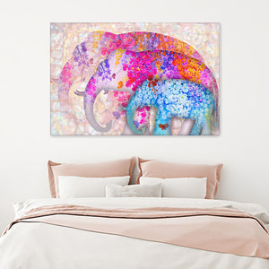 Three Elephants Shape Flower Canvas Wall Art - Canvas Prints, Prints for Sale, Canvas Painting, Home Decor