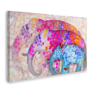 Three Elephants Shape Flower Canvas Wall Art - Canvas Prints, Prints for Sale, Canvas Painting, Home Decor