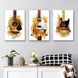 Three Guitarists Watercolor Canvas Set of 3 Piece Canvas Prints Wall Art Decor