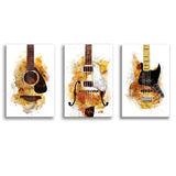 Three Guitarists Watercolor Canvas Set of 3 Piece Canvas Prints Wall Art Decor
