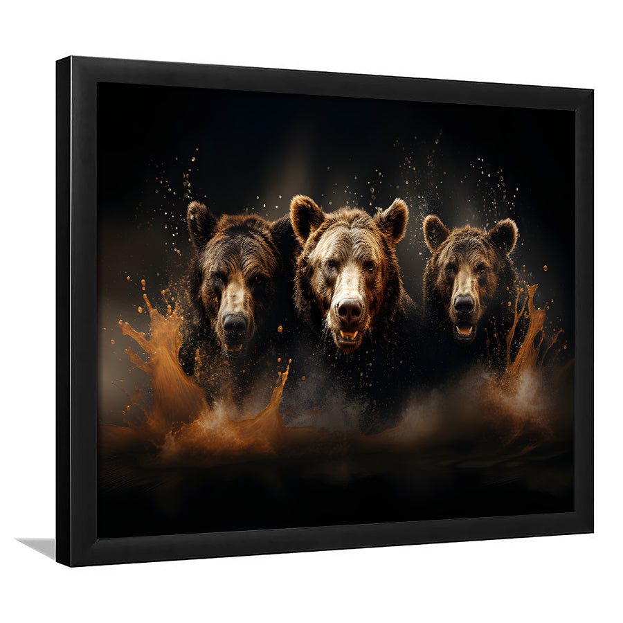 Three Brown Bear Framed Art Prints Wall Decor, Painting Art, Framed Picture