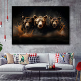 Three Brown Bear Framed Canvas Prints Wall Art Home Decor, Painting Canvas, Floating Frame