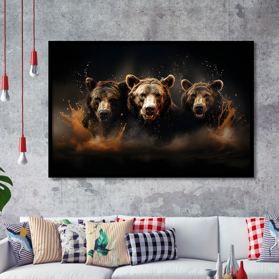 Three Brown Bear Framed Art Prints Wall Decor, Painting Art, Framed Picture