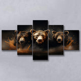 Three Brown Bear 5 Panels Canvas Prints Wall Art Home Decor, Large Mixed Canvas