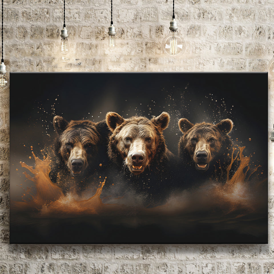 Three Brown Bear Canvas Prints Wall Art Home Decor, Painting Canvas, Living Room Wall Decor