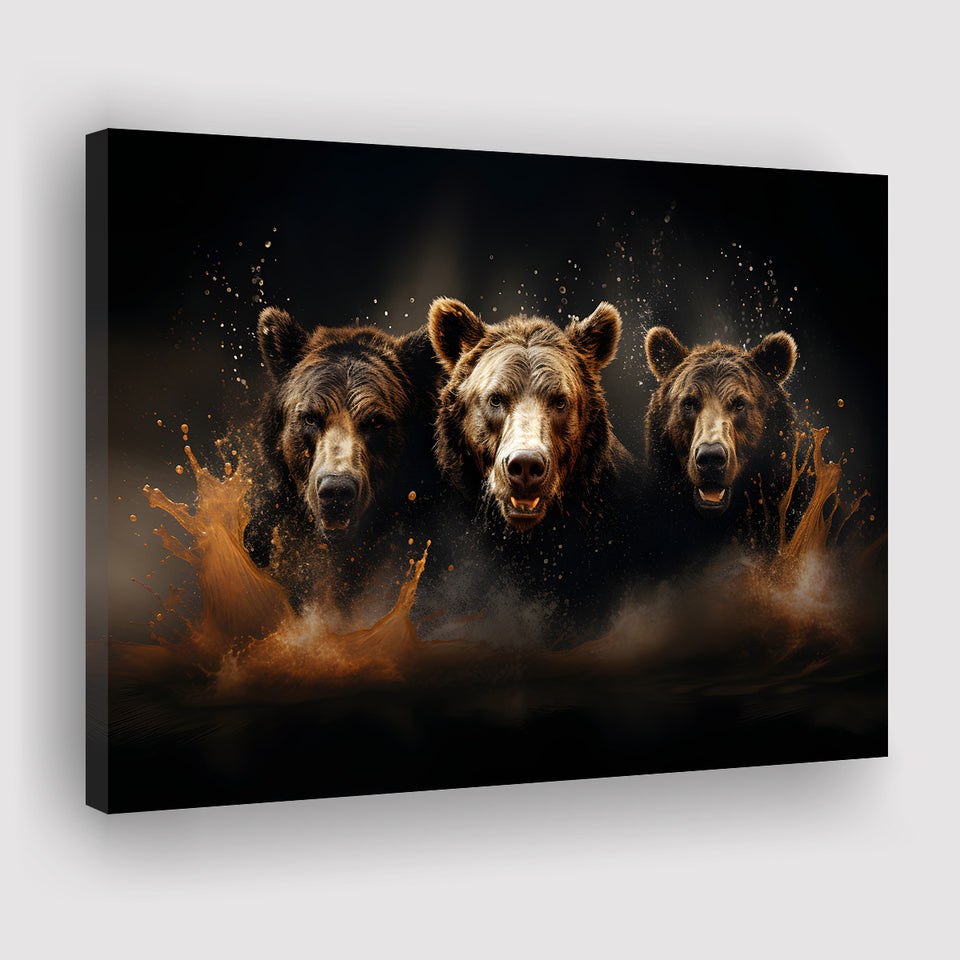 Three Brown Bear Canvas Prints Wall Art Home Decor, Painting Canvas, Living Room Wall Decor