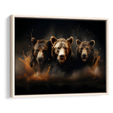 Three Brown Bear Framed Canvas Prints Wall Art Home Decor, Painting Canvas, Floating Frame