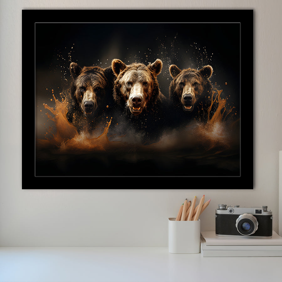Three Brown Bear Framed Art Prints Wall Decor, Painting Art, Framed Picture