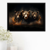 Three Brown Bear Framed Canvas Prints Wall Art Home Decor, Painting Canvas, Floating Frame