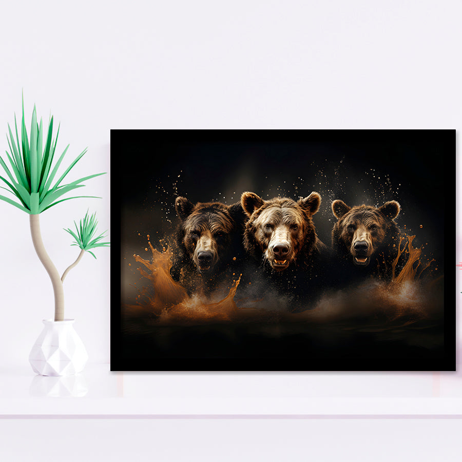 Three Brown Bear Framed Art Prints Wall Decor, Painting Art, Framed Picture