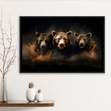 Three Brown Bear Framed Canvas Prints Wall Art Home Decor, Painting Canvas, Floating Frame