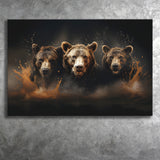 Three Brown Bear Canvas Prints Wall Art Home Decor, Painting Canvas, Living Room Wall Decor